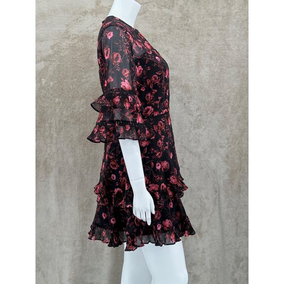 Keepsake Dress Womens 8 Black Red Floral‎ Ruffles Frilly Whimsigoth Fairy Grunge - Picture 3 of 13